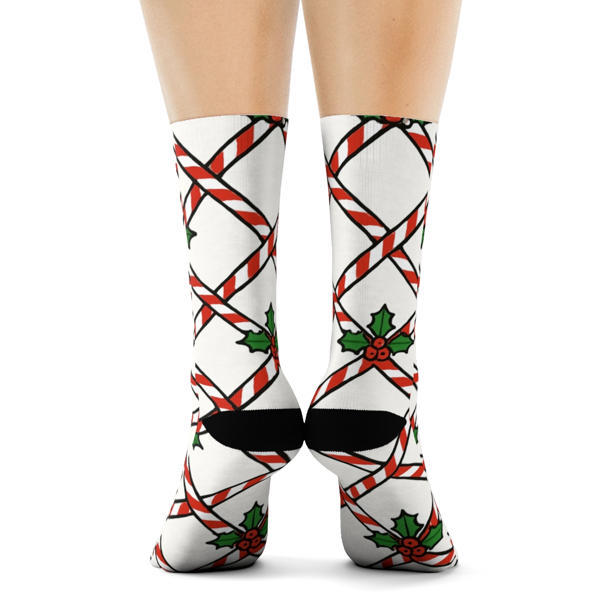 Candy Cane Grid Holiday Edition designer printed crew socks