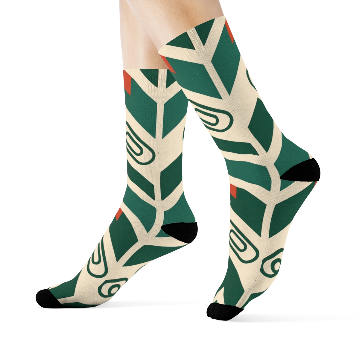 Bookmark Chevron In Librarian Green designer printed crew socks