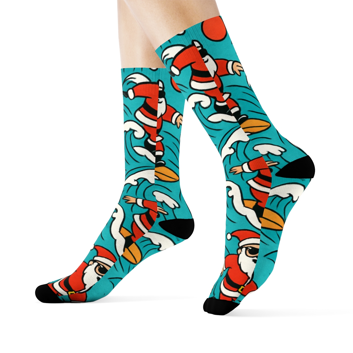 Santa Surfing Wave Pattern Xmas stylish athletic crew socks