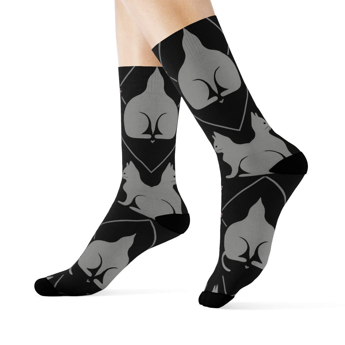 Mirrored Pair Design With Midnight Cat Silhouettes stylish athletic crew socks