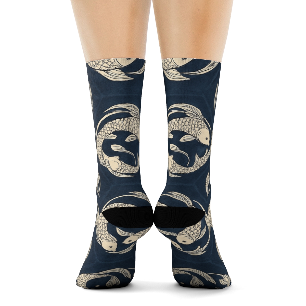 Indigo Koi Duality Medallion Tile On Deep Indigo custom crew socks