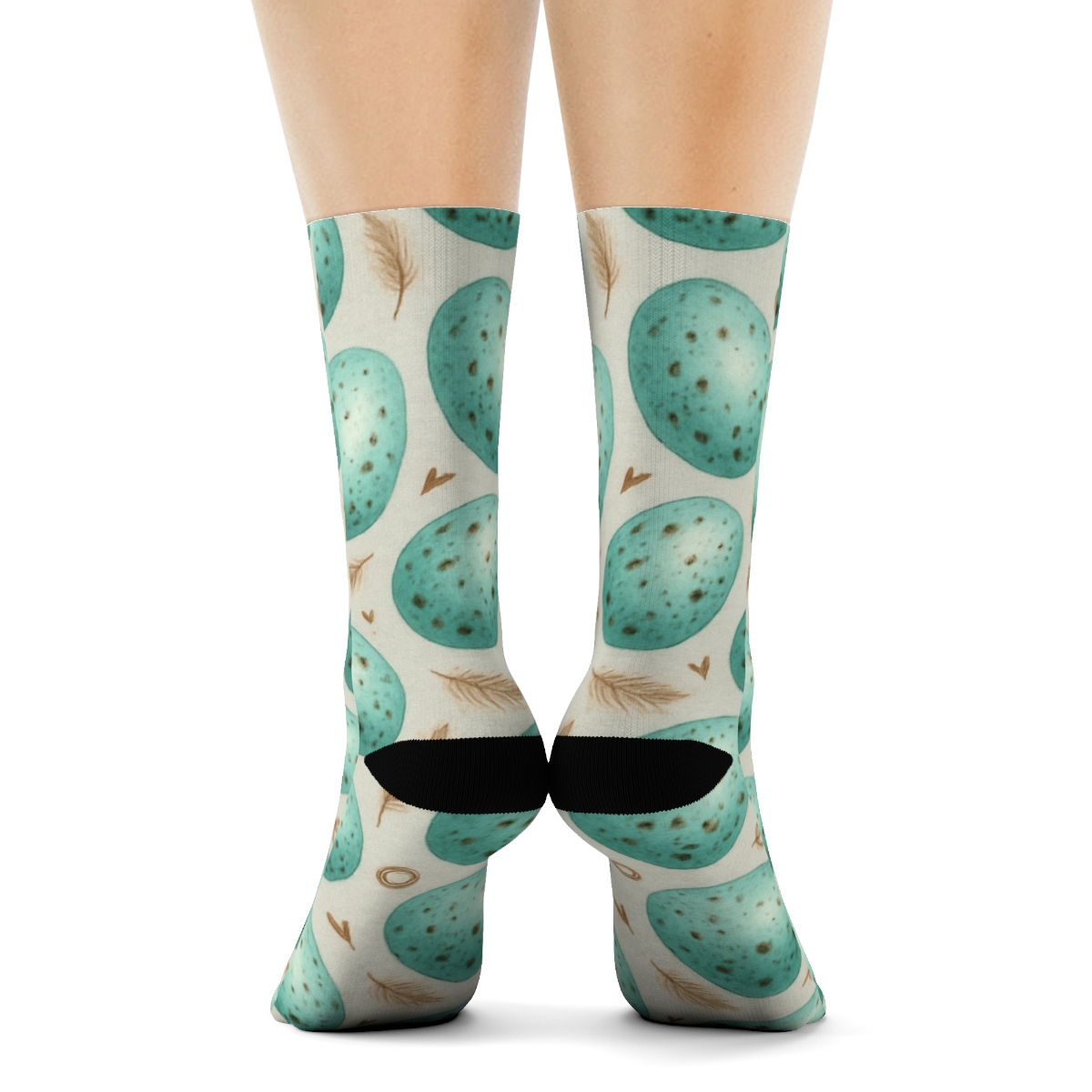 Robin Egg Oval Scatter With Feather Sprigs On Light Gray Background custom crew socks