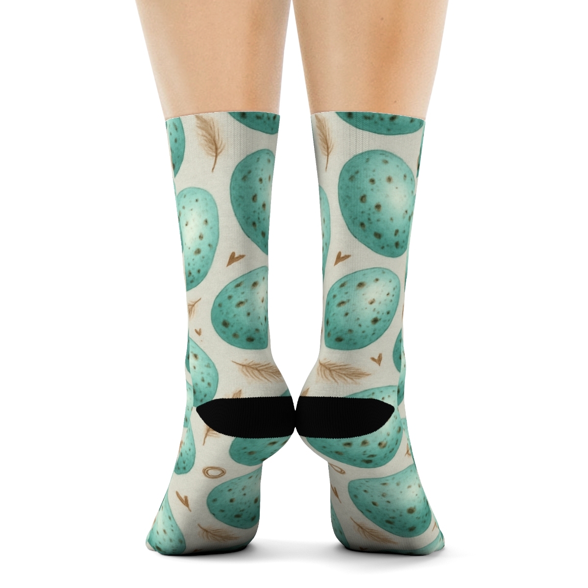 Robin Egg Oval Scatter With Feather Sprigs On Light Gray Background custom crew socks