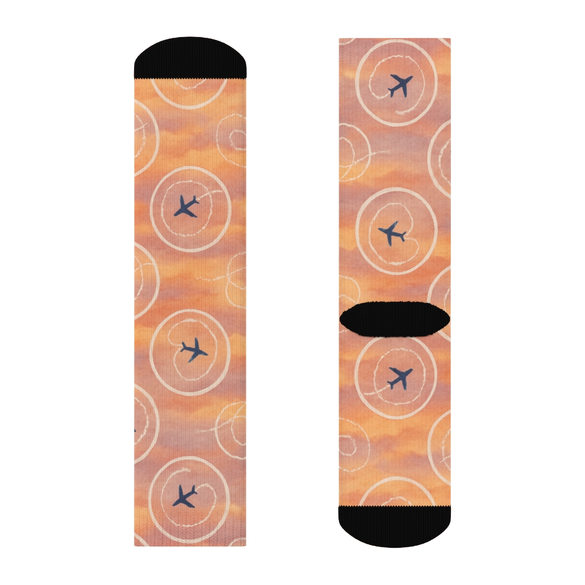 Sunset Sky Study With Airplane Path Medallions designer printed crew socks