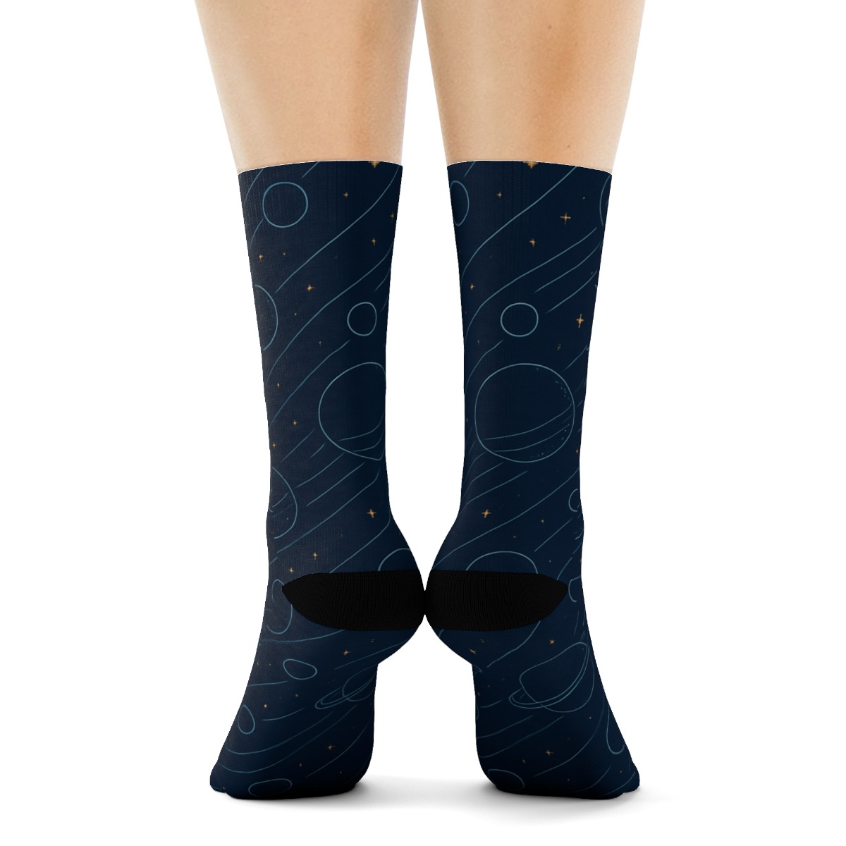 Ionized Teal Orbital Bands Blueprint On Deep Navy personalized crew socks