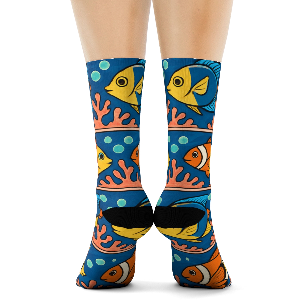 Coral Band Parade With Fish Motifs premium sports crew socks