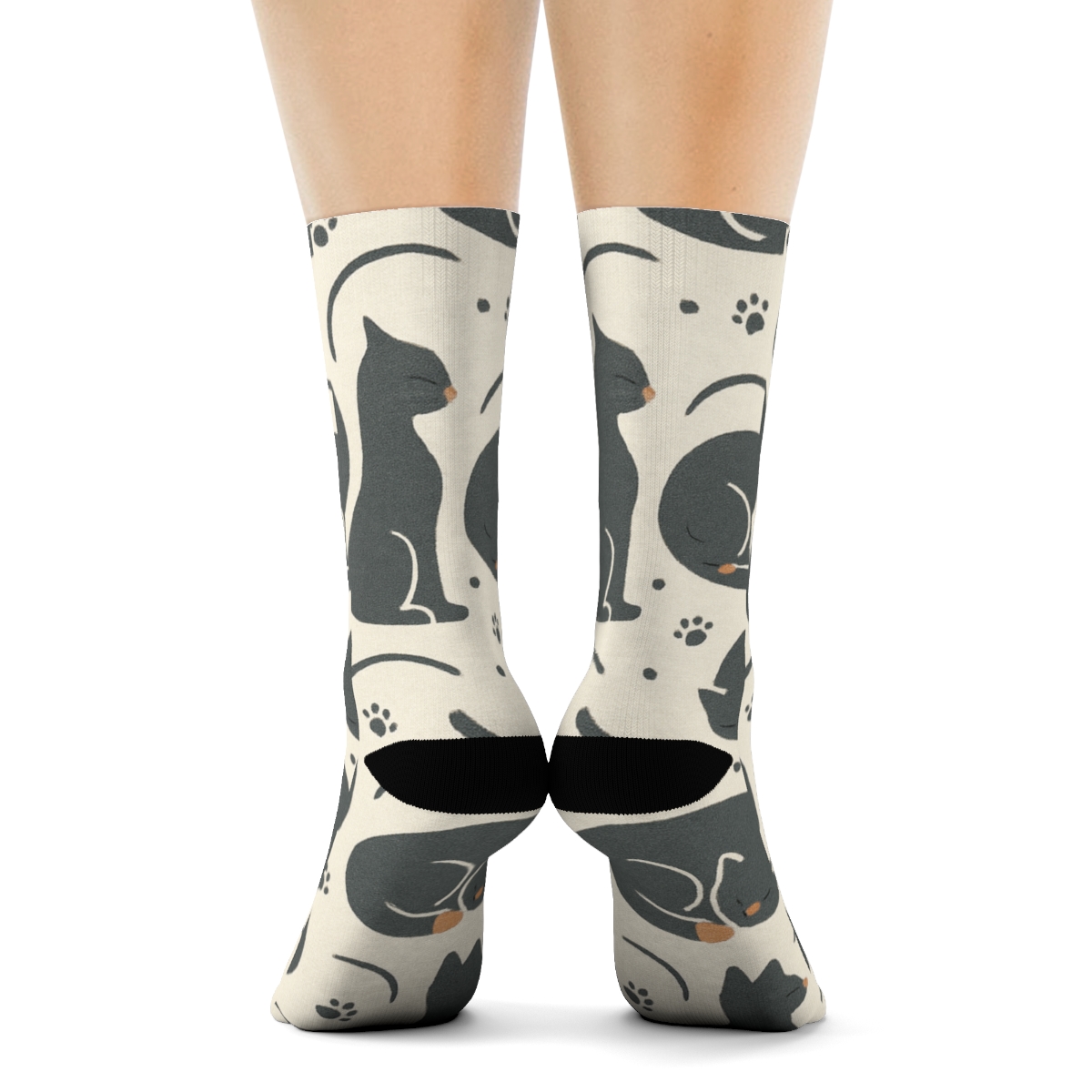 Midnight Cat Silhouette Quilt Tessellation trendy patterned crew socks