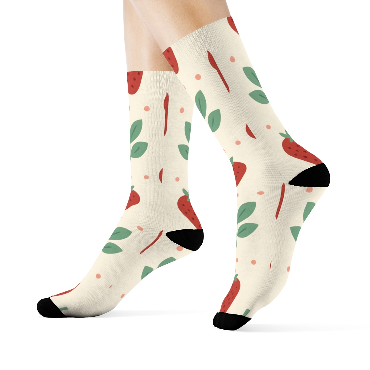 Strawberry Jam Jar Lattice On Cream premium sports crew socks