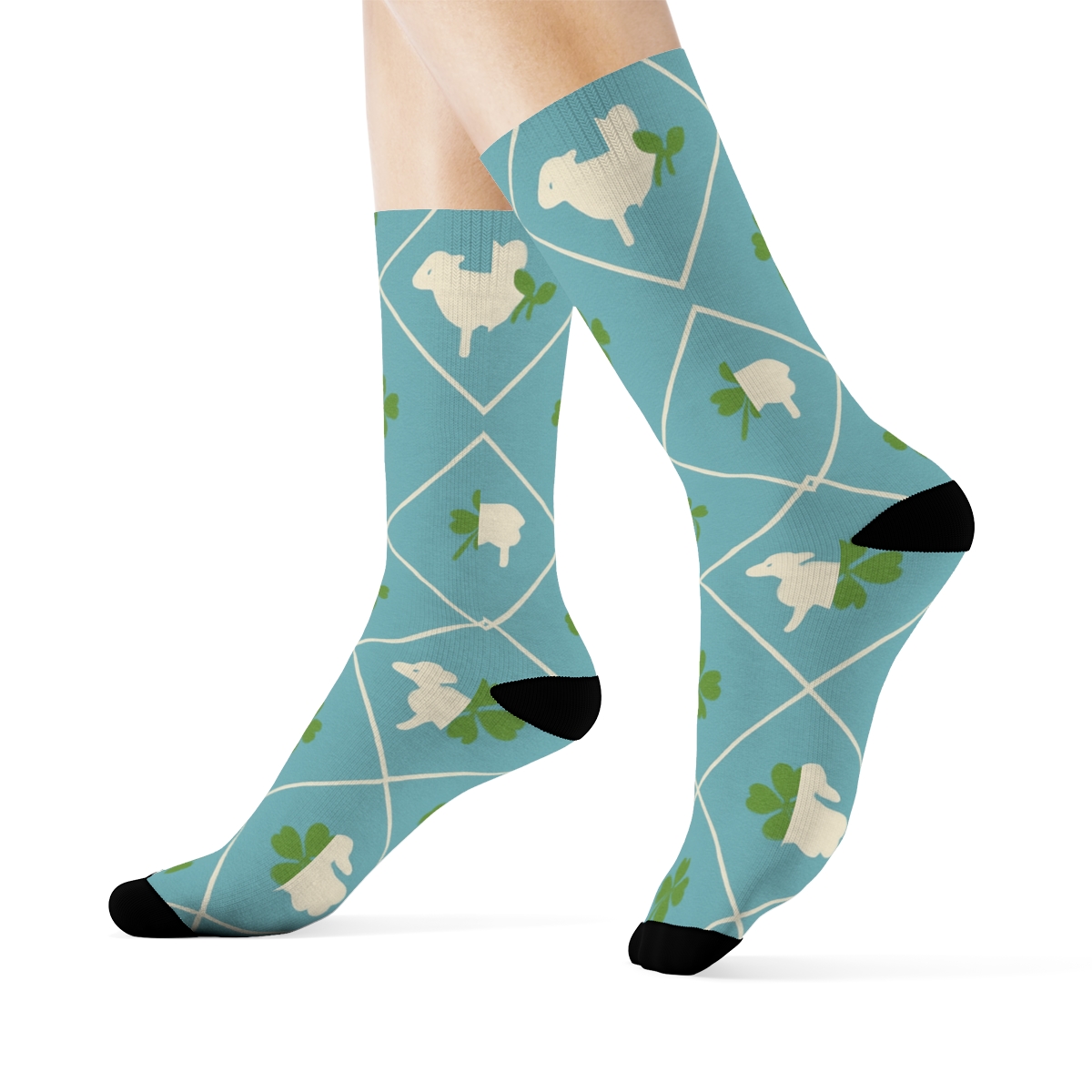 Clover Lattice With Sheep Silhouettes custom crew socks