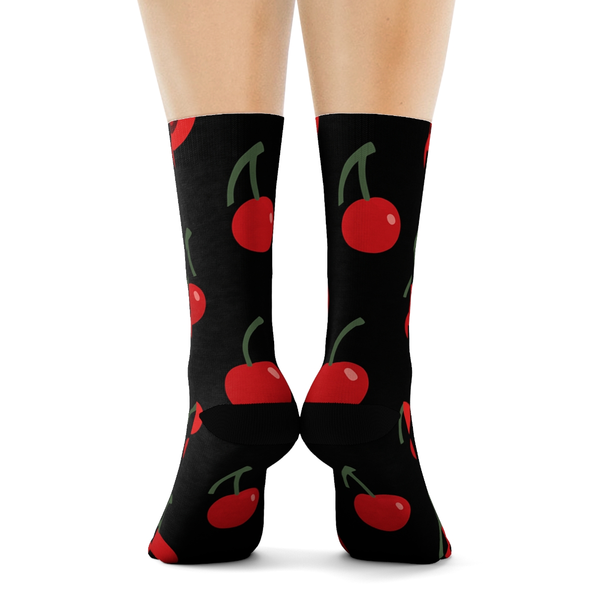High Contrast Black Field Cherry Diagonal Arrays comfortable cotton crew socks