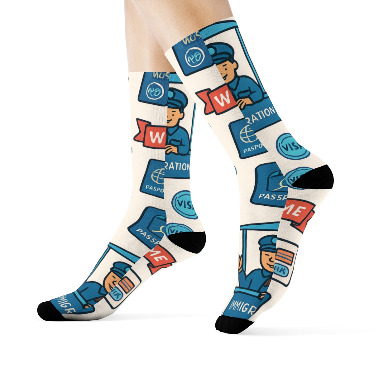 Sky Gateways Pattern With Immigration Officer Story unique graphic crew socks