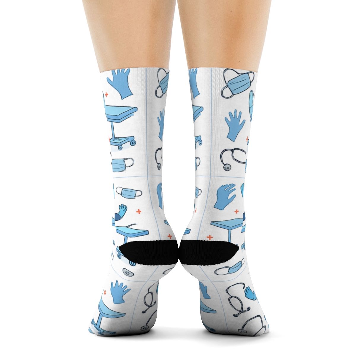 Operating Room Tiles With Dancing Surgeon Scenes designer printed crew socks