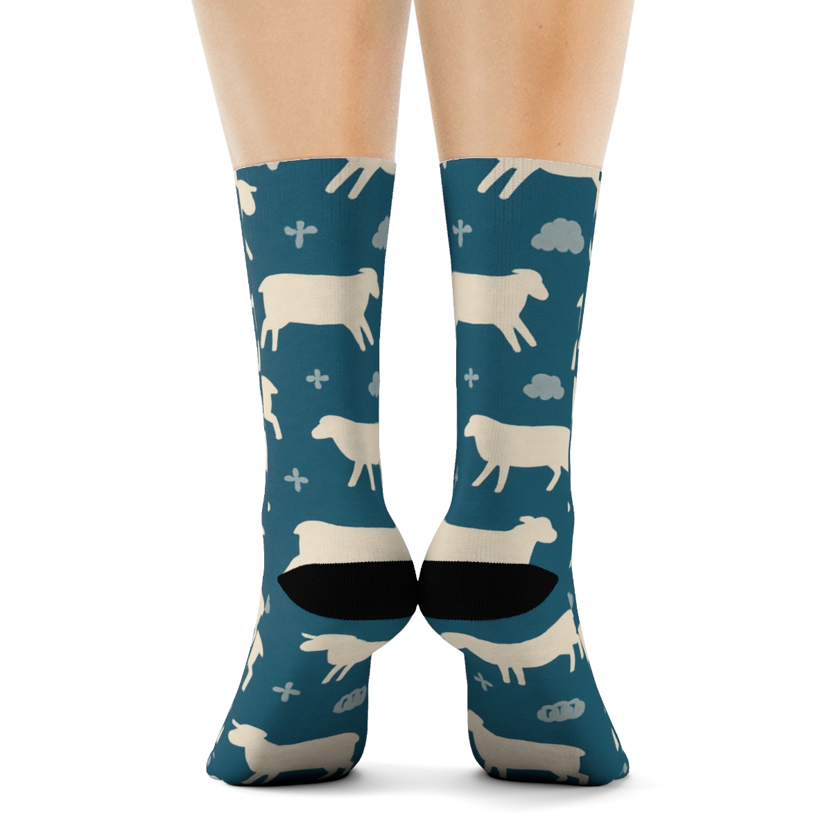 Pasture Rhythm With Sheep Silhouettes premium sports crew socks