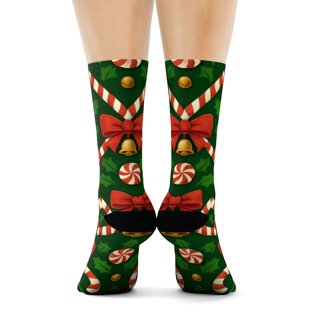 Candy Cane Lattice In Holiday Ribbonwork personalized crew socks