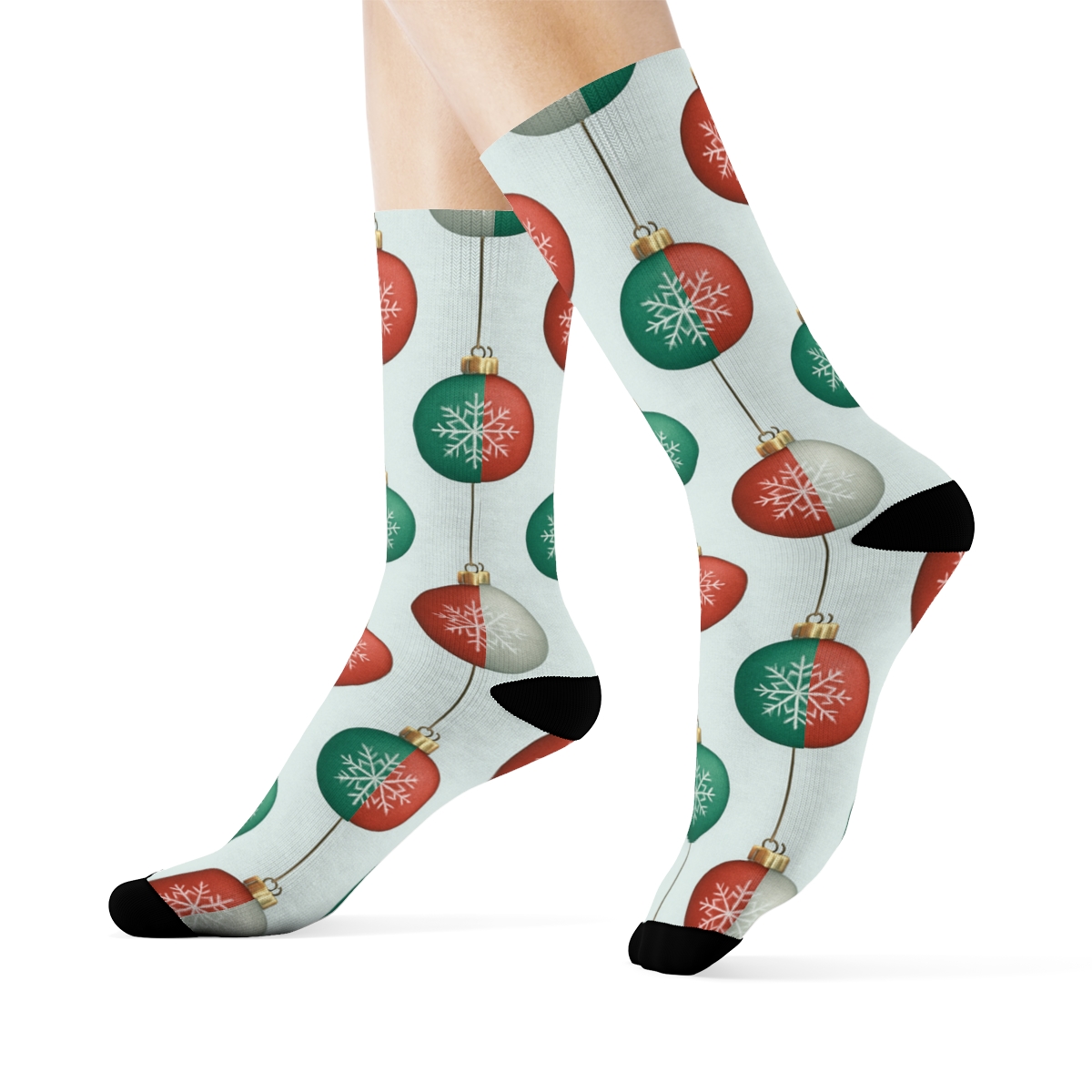 Christmas Ornament Snowfall Grid unique graphic crew socks