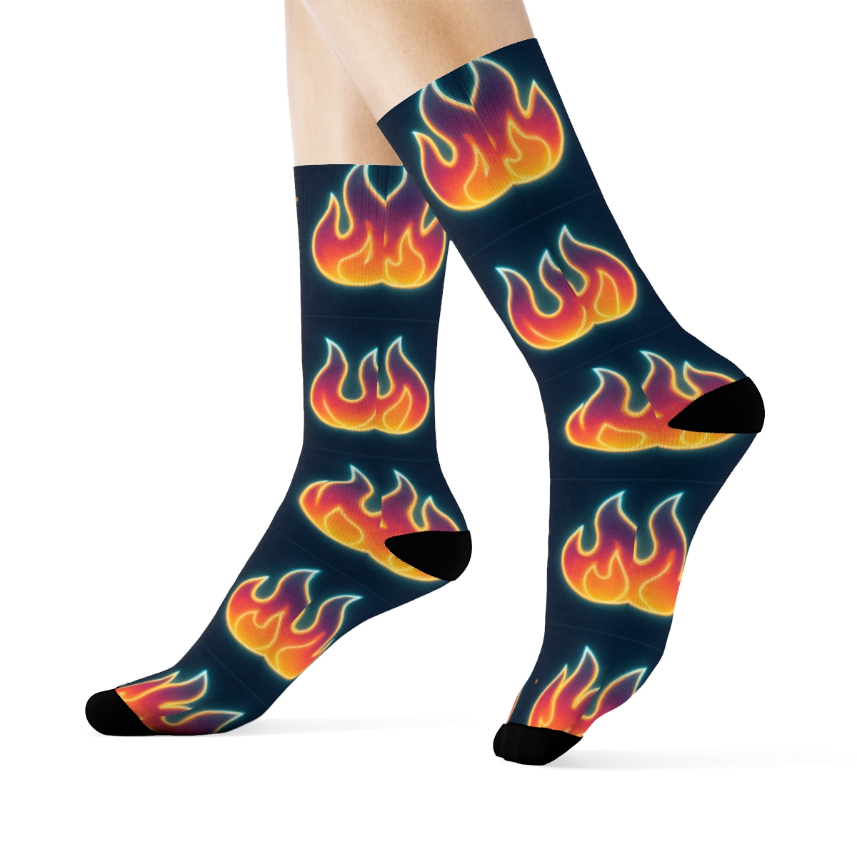 Neon Flame Signage Stripe Repeat On Midnight Navy trendy patterned crew socks