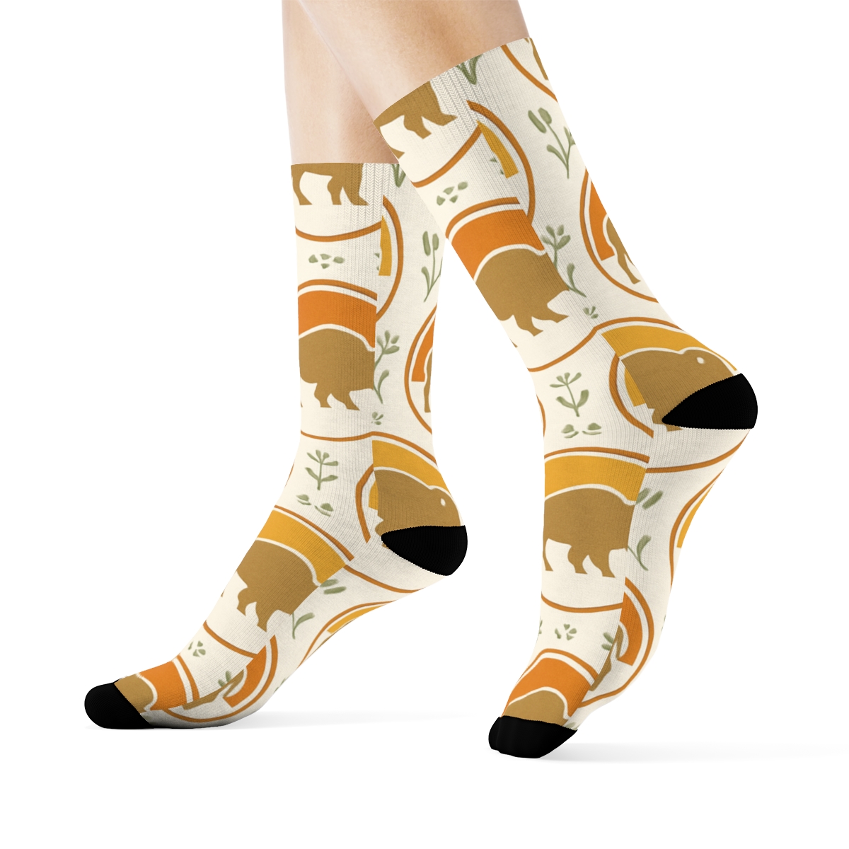 Sunset Medallions With Bison Silhouette designer printed crew socks