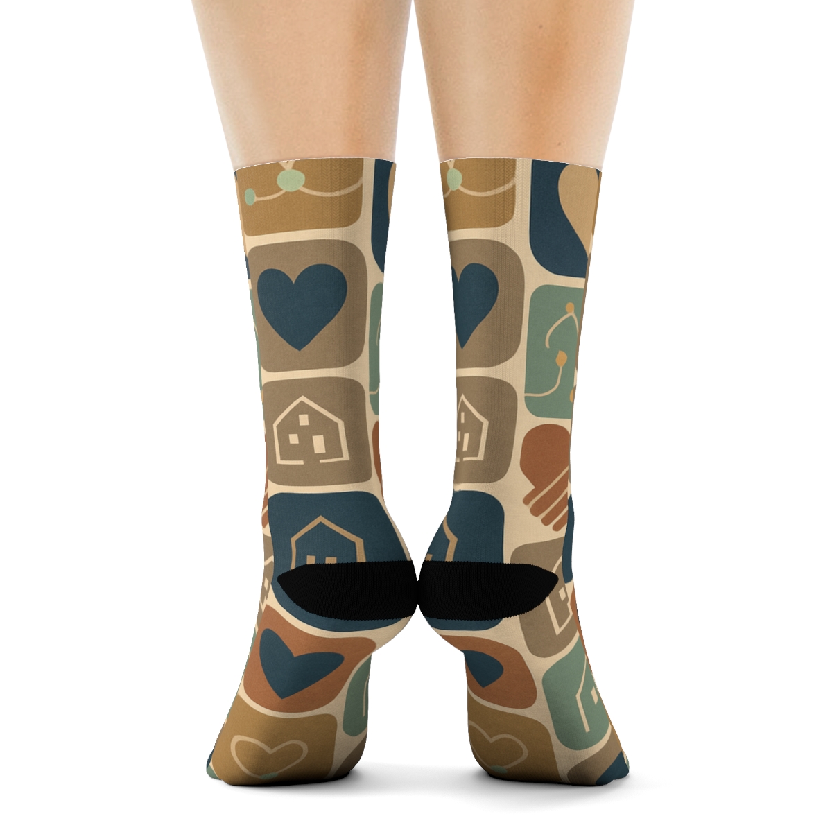 Community Patchwork, Social Worker Collage Repeat designer printed crew socks