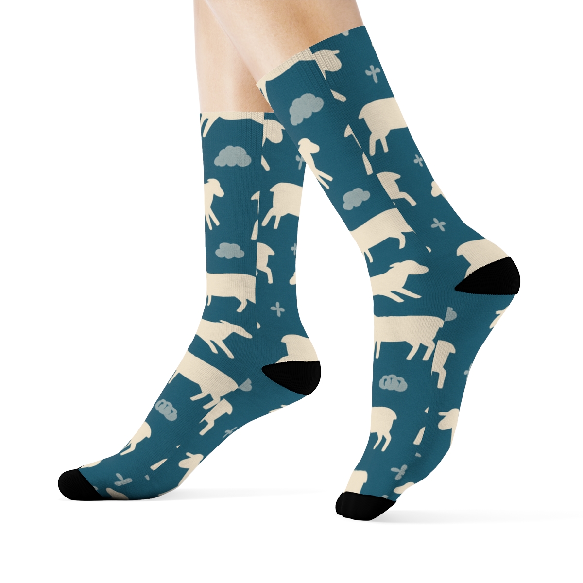 Pasture Rhythm With Sheep Silhouettes premium sports crew socks