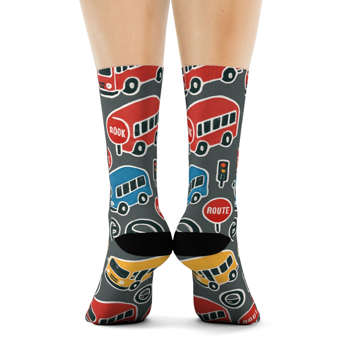 City Route Rhythm With Bus Driver Motif comfortable cotton crew socks