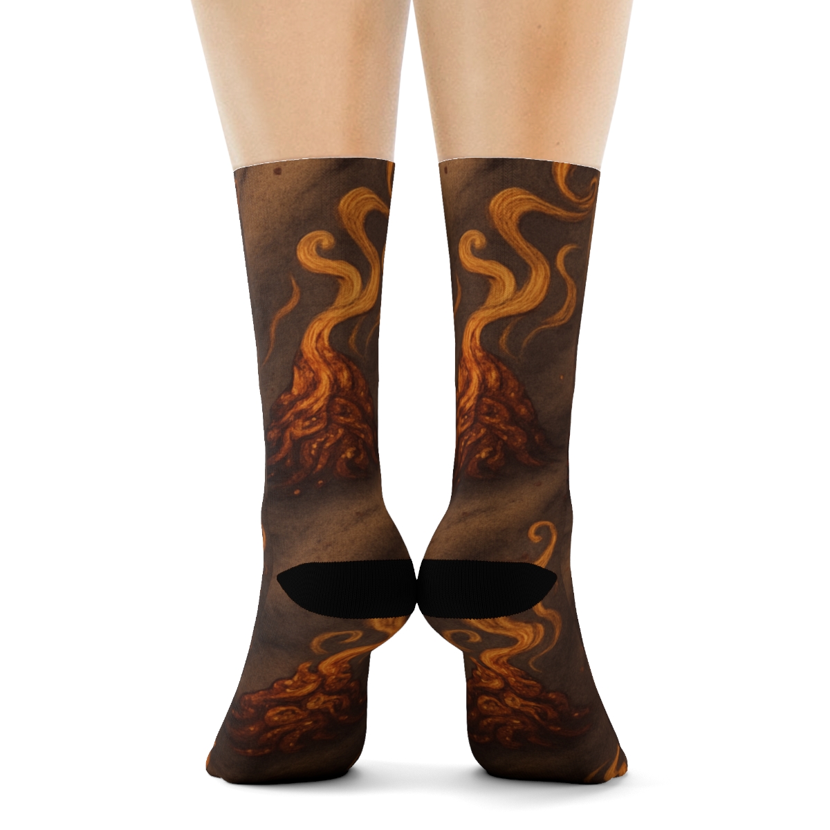 Molten Copper Bonfire Swirl Collage On Warm Ash Brown Background unique graphic crew socks