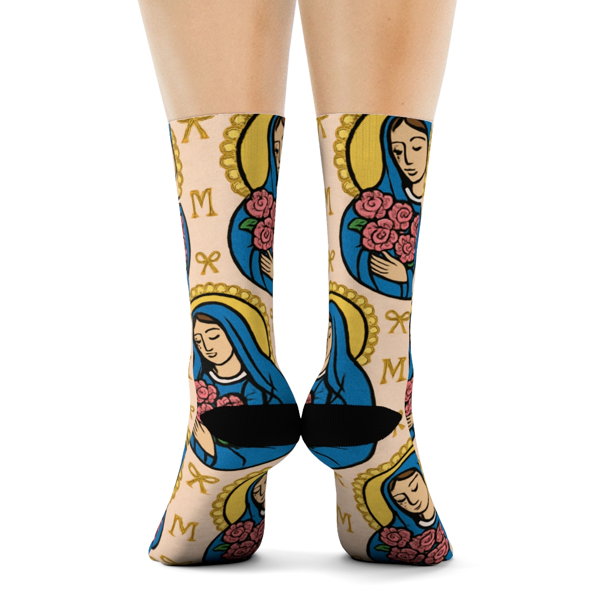 Rose Cloak Medallions Mary-Inspired Mosaic personalized crew socks