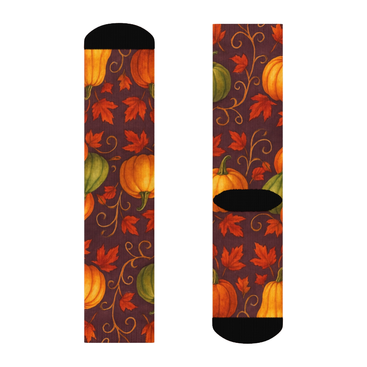 Watercolor Pumpkin Patch Mirror Tile On Deep Plum Background stylish athletic crew socks
