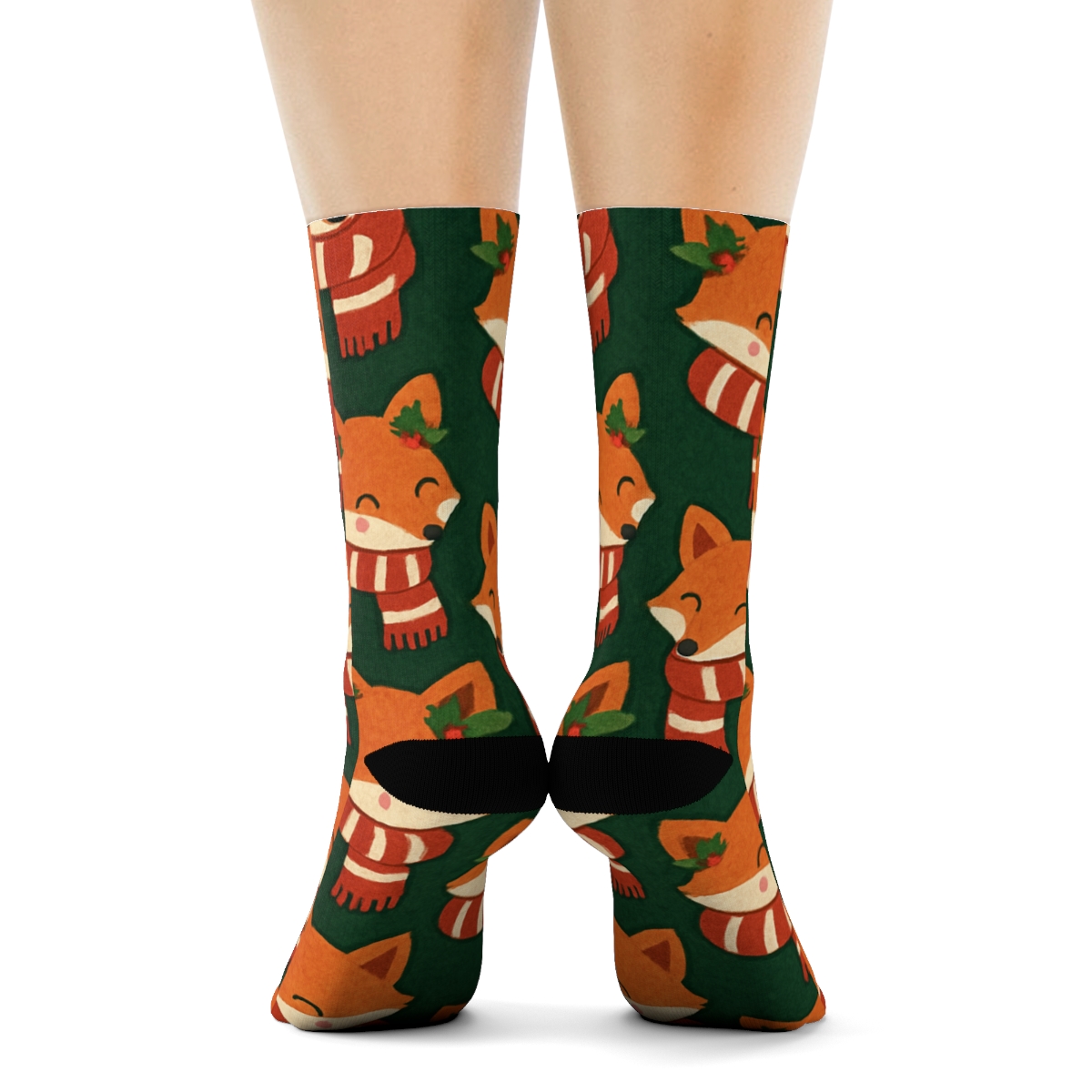 Holly Scarf Fox Chevron On Forest Green Background trendy patterned crew socks