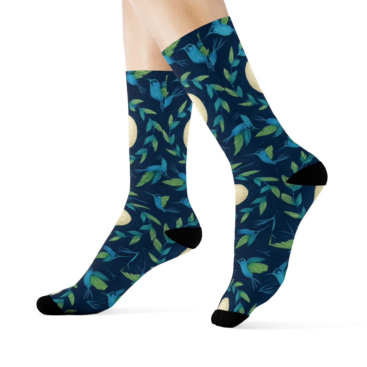 Cerulean Hummingbird Spiral Tessellation designer printed crew socks