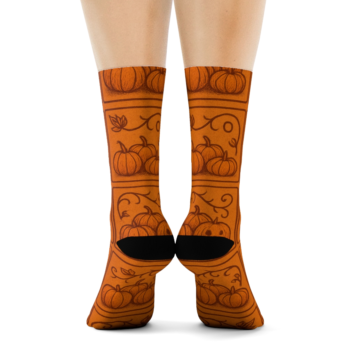 Pumpkin Patch Tile Blocks On Orange Background premium sports crew socks