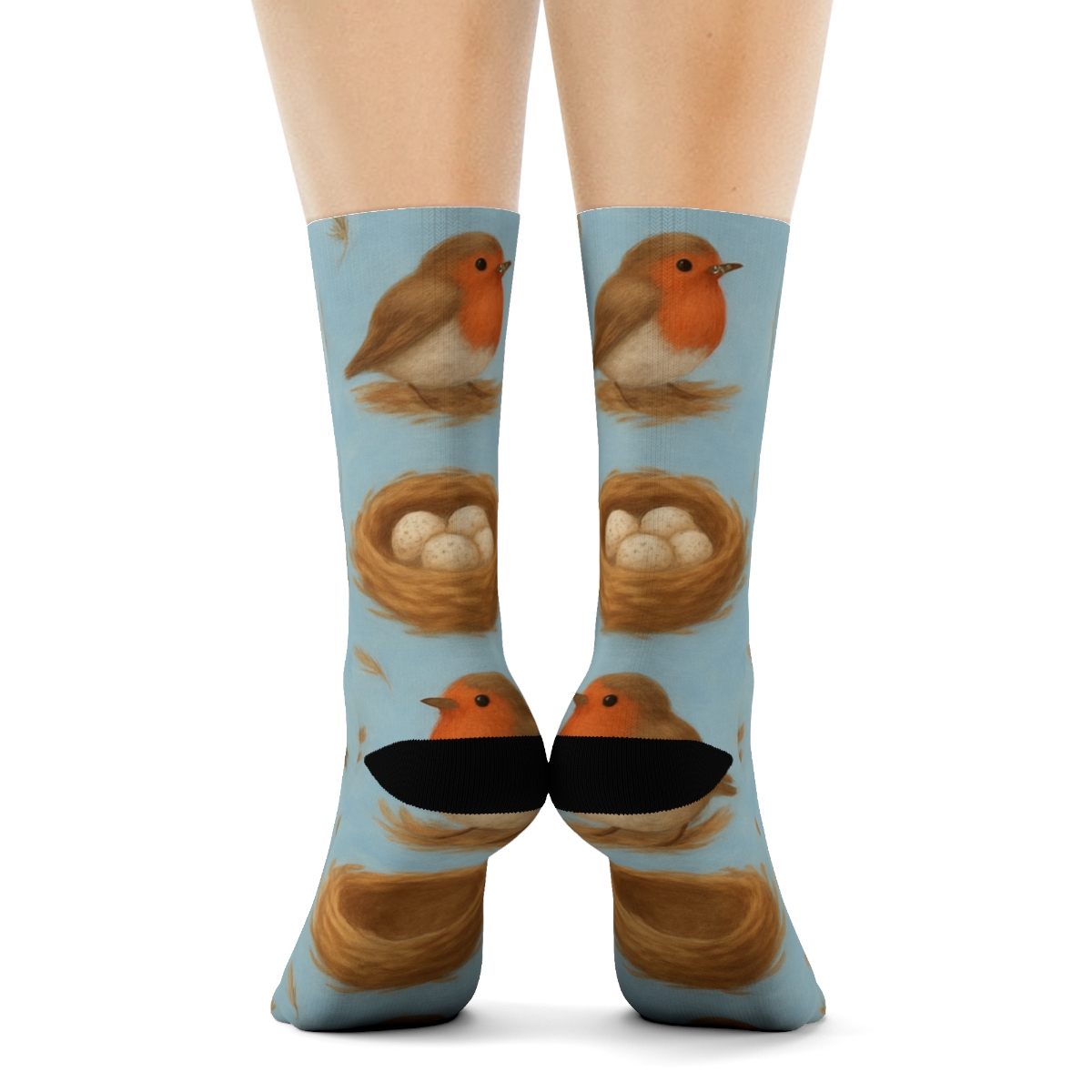 Robin Nest And Egg Polka Rhythm On Sky Blue unique graphic crew socks