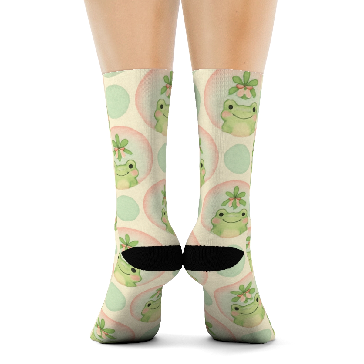 Frog Mistletoe Polka Rhythm unique graphic crew socks
