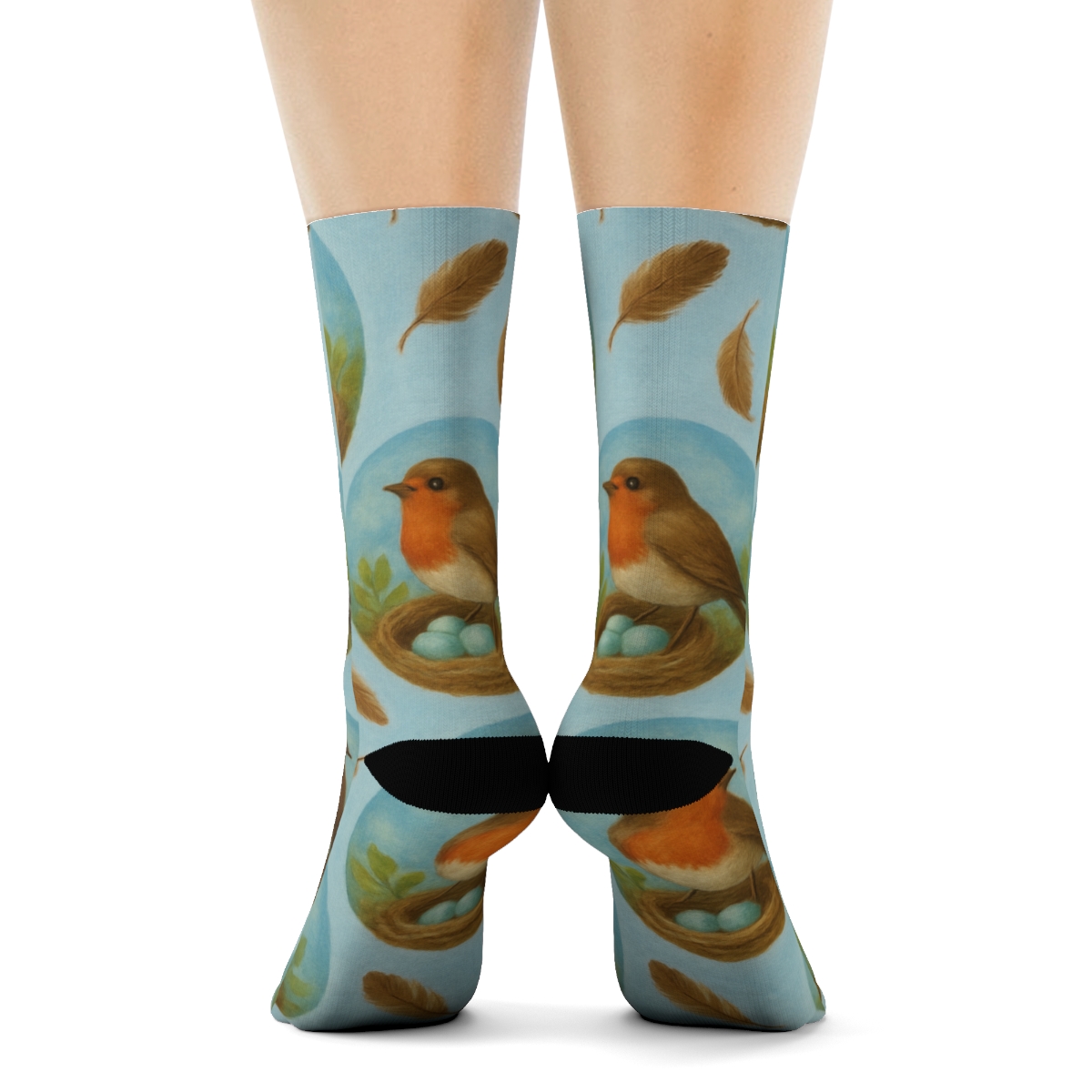 Robin Nest Medallion Repeat On Soft Blue unique graphic crew socks
