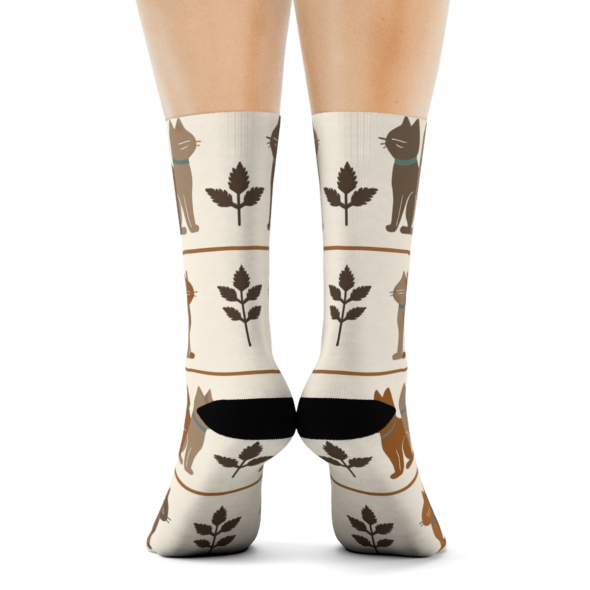 Botanical Bands With Cat Silhouettes In Harmony comfortable cotton crew socks