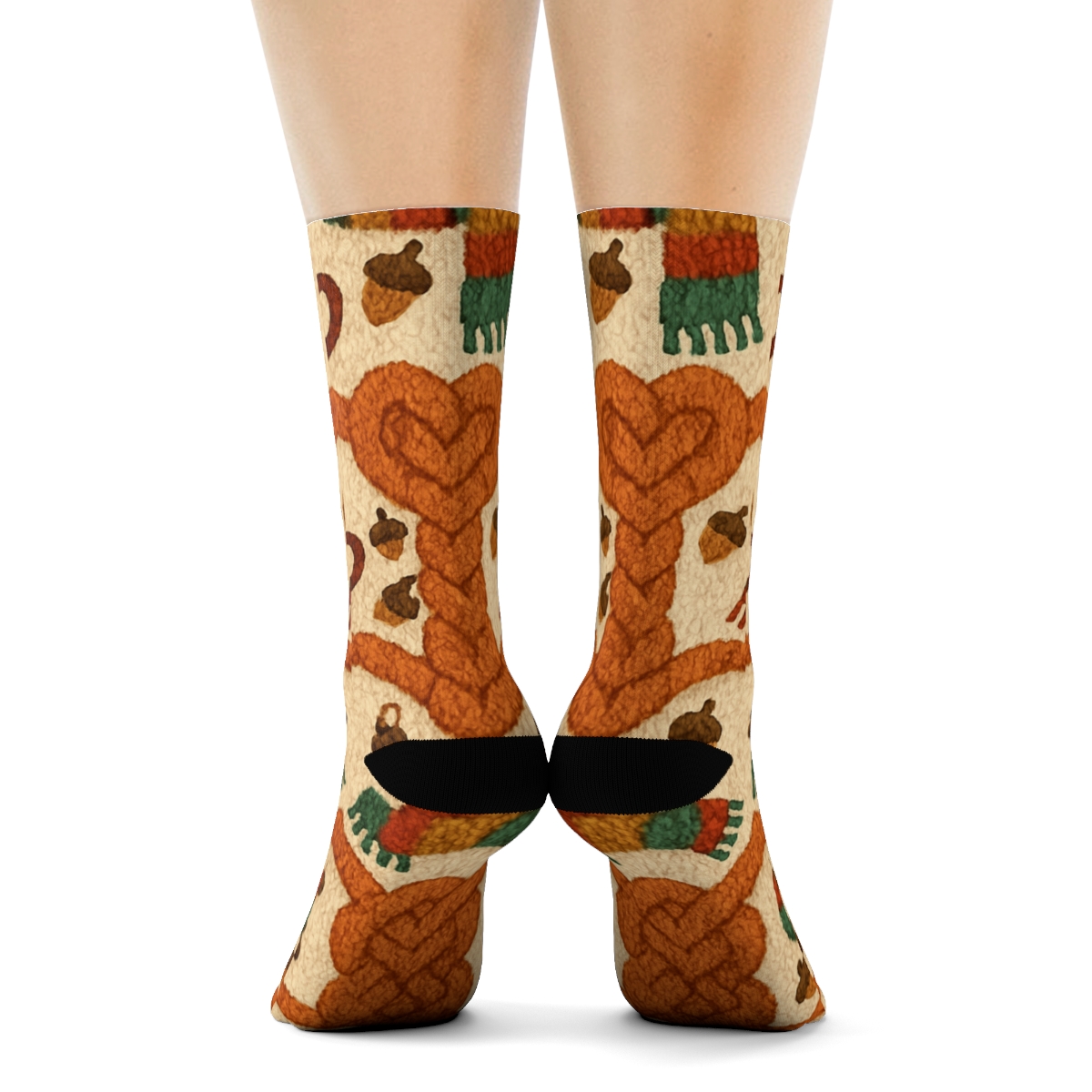 Knitted Harvest Comfort Lattice On Creamy Beige Background comfortable cotton crew socks