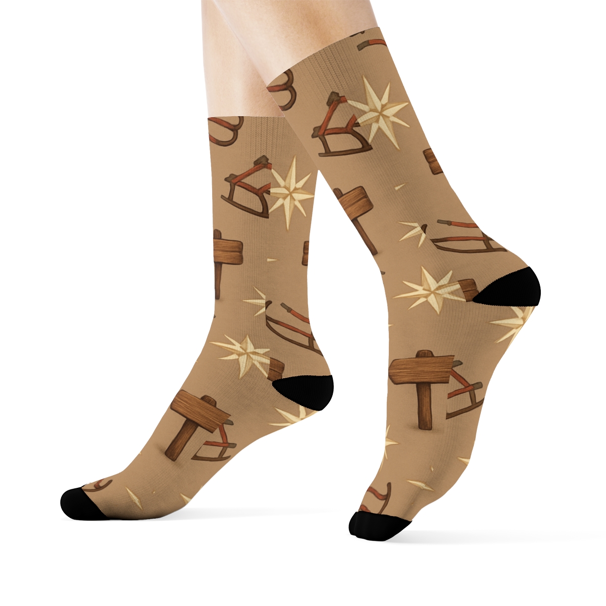 North Pole Signpost Xmas Scatter trendy patterned crew socks