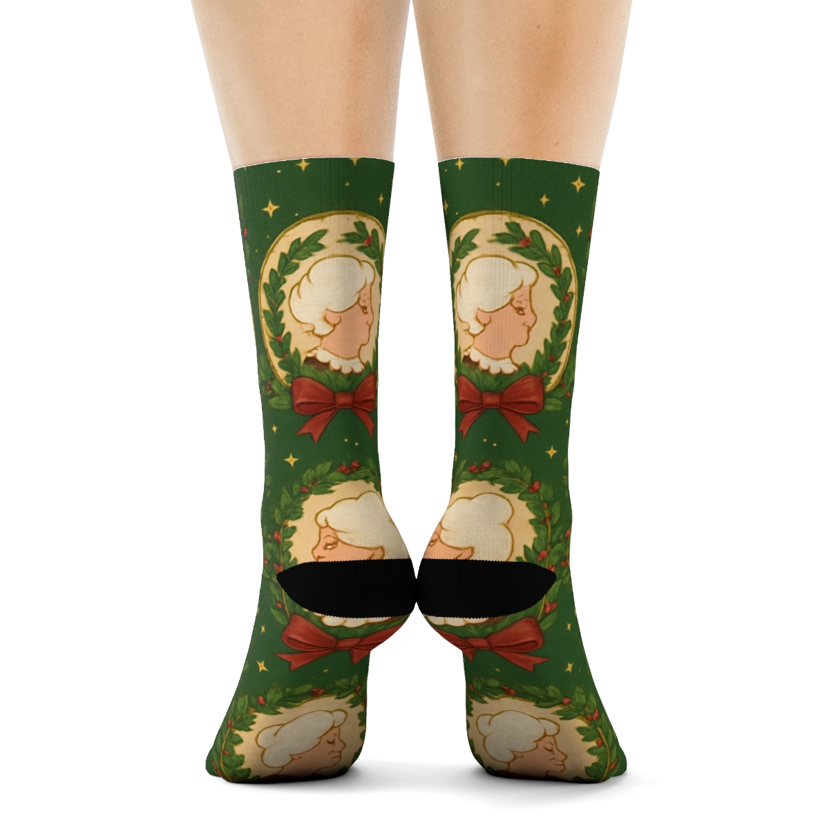 Ribbon-Trimmed Mrs. Claus-Style Baking Medallions personalized crew socksRibbon-Trimmed Mrs. Claus-Style Baking Medallions Crew Socks - Image 4
