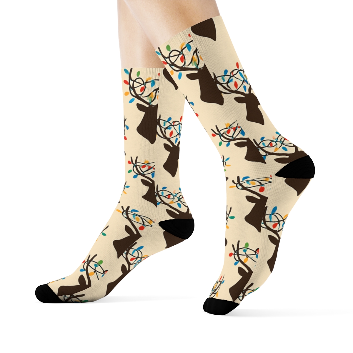 Tangled Lights Reindeer Scatter trendy patterned crew socks