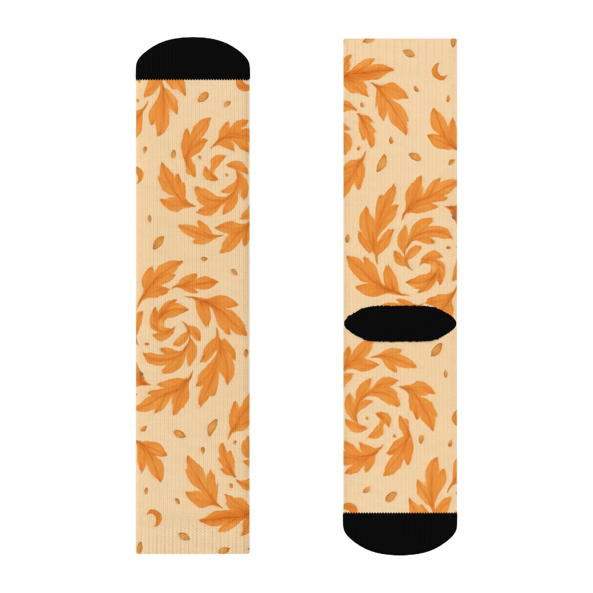 Orange Autumn Leaf Spiral Scatter On Proper Neutral Background comfortable cotton crew socks
