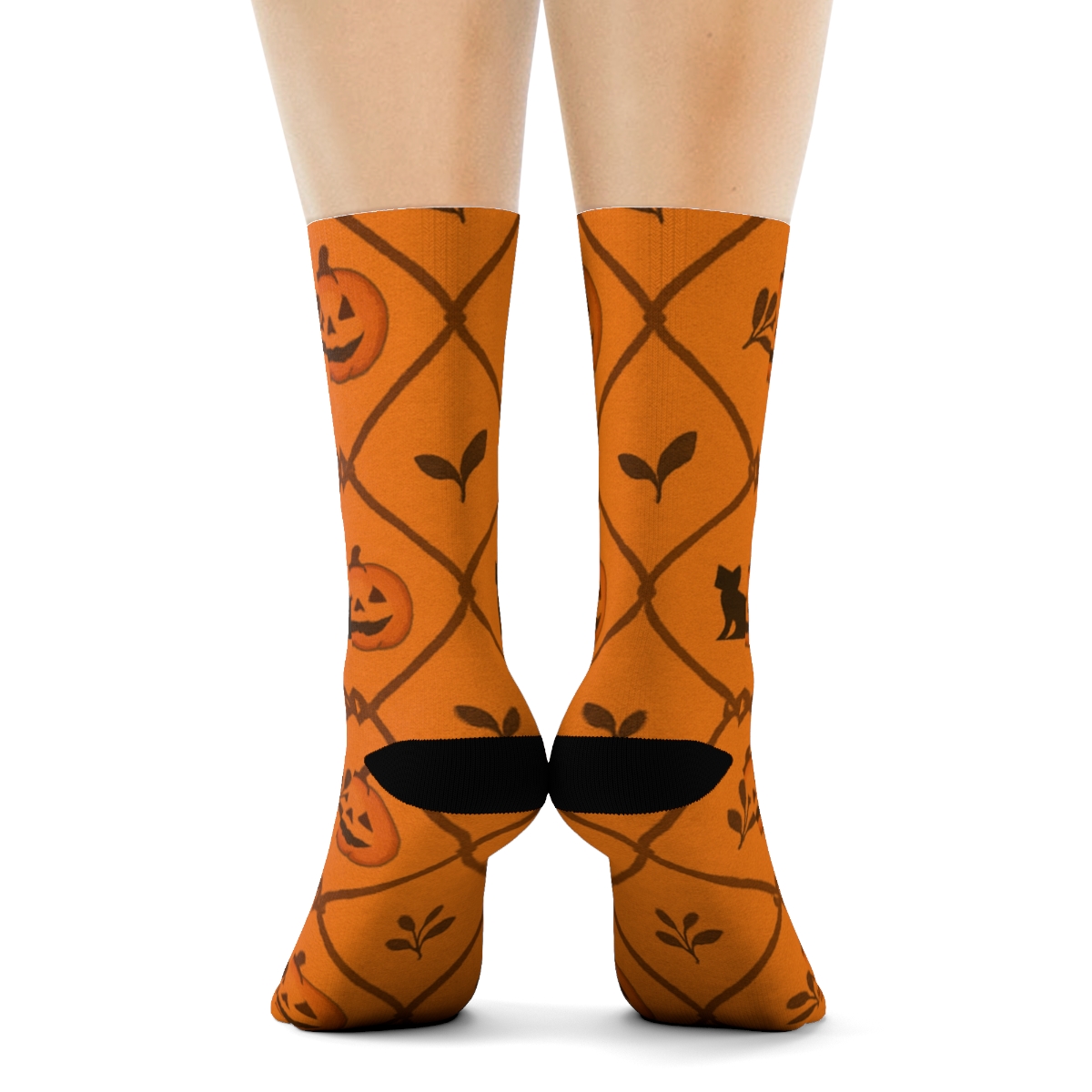 Pumpkin Vine Lattice Trellis On Orange Background custom crew socks