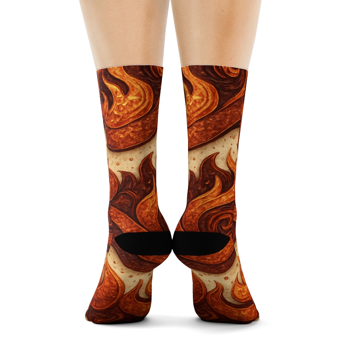 Molten Copper Ember Weave On Ivory Ash soft everyday crew socks