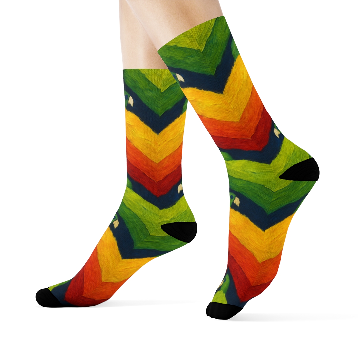 Parrot Plumage Chevron On Deep Navy designer printed crew socks