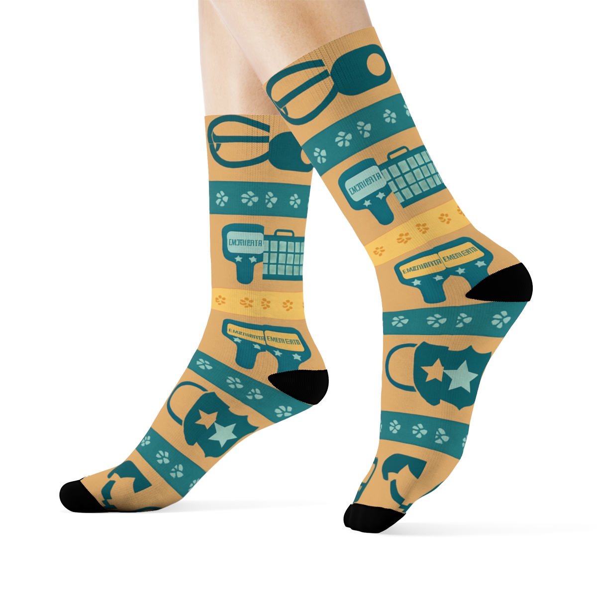 Rescue Icons With Animal Control Officer Motifs Stripe soft everyday crew socks