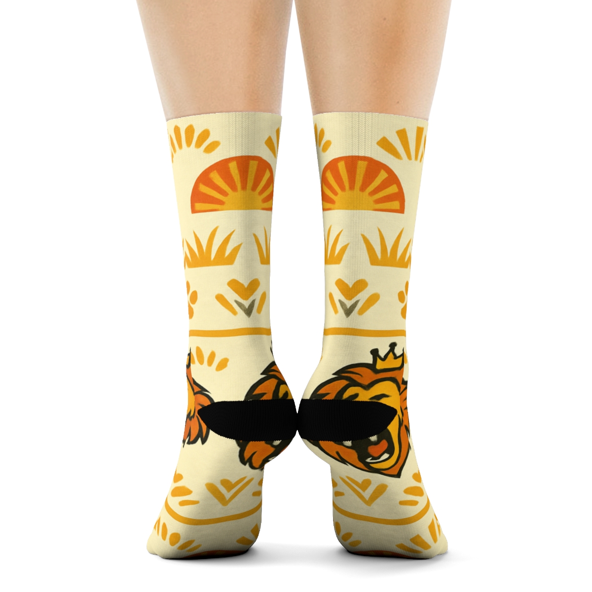 Savanna Sunset Bands With Roaring Lion custom crew socks