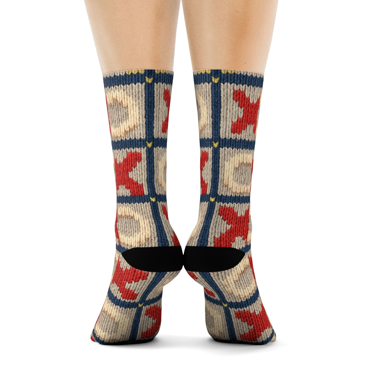 Knitted Illusion Valentines Xo Icons Game Night Plaid custom crew socks