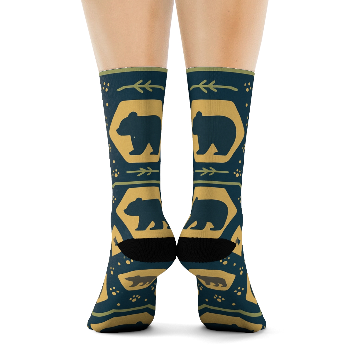Honey Lattice With Bear Silhouettes premium sports crew socks