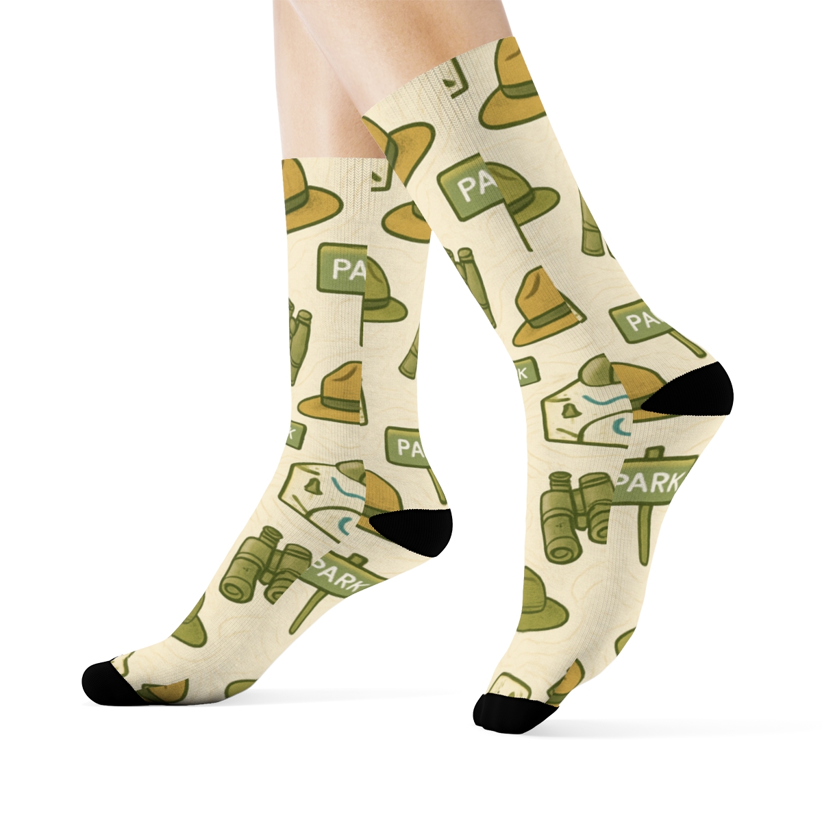 Trail Map Tiling With Park Ranger Icons stylish athletic crew socks