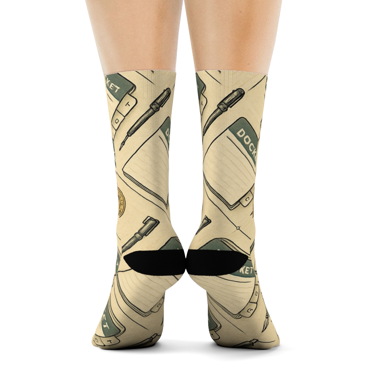 Vintage Court Clerk Docket Lattice On Parchment Beige designer printed crew socks