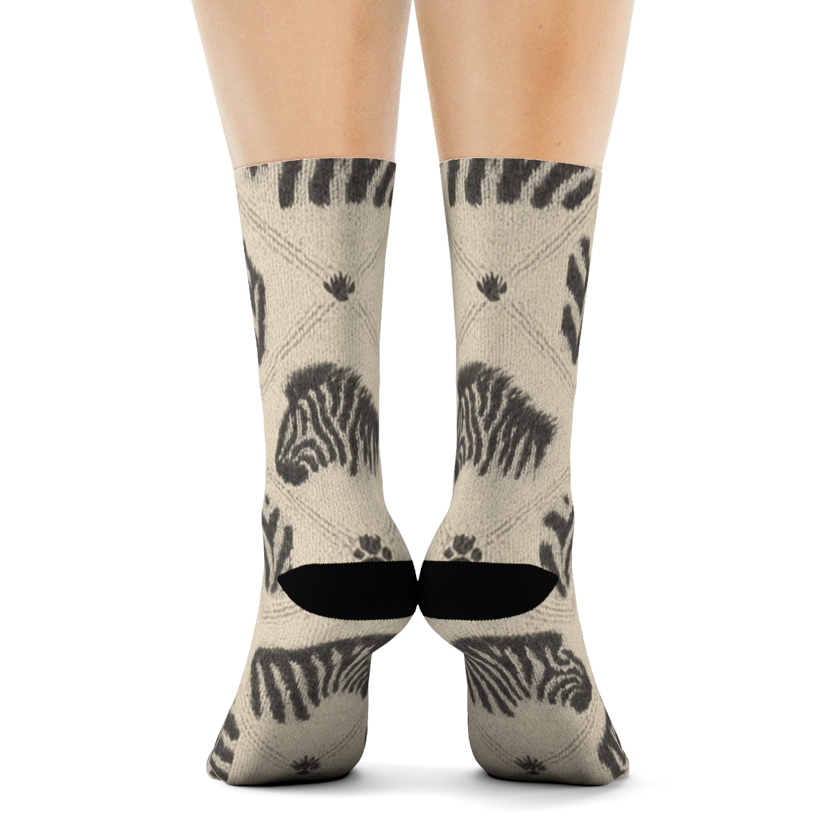 Warm Cream Knitted Zebra Stripe Lattice designer printed crew socks
