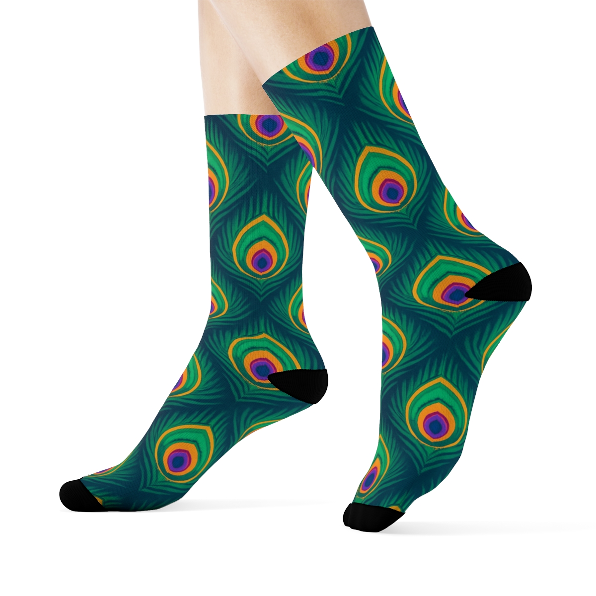 Peacock Tail Eye Tessellation On Deep Teal Background trendy patterned crew socks